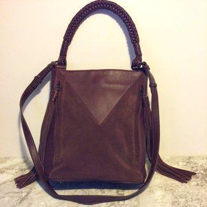 Sam Edelman Portwine Pebbled Leather and Suede Crossbody Monica Bucket Bag